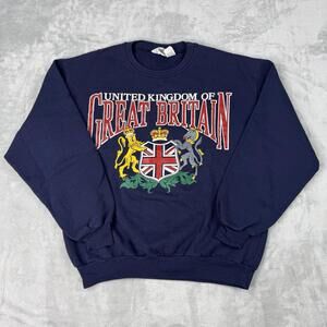 Vintage United Kingdom Great Britain Graphic Crewneck Sweatshirt Navy Size Small